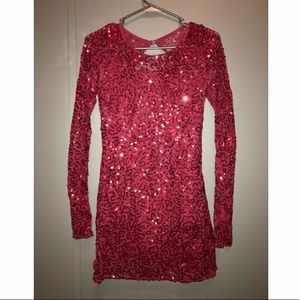 Maroon Sequin Long-sleeve  Dance Costume